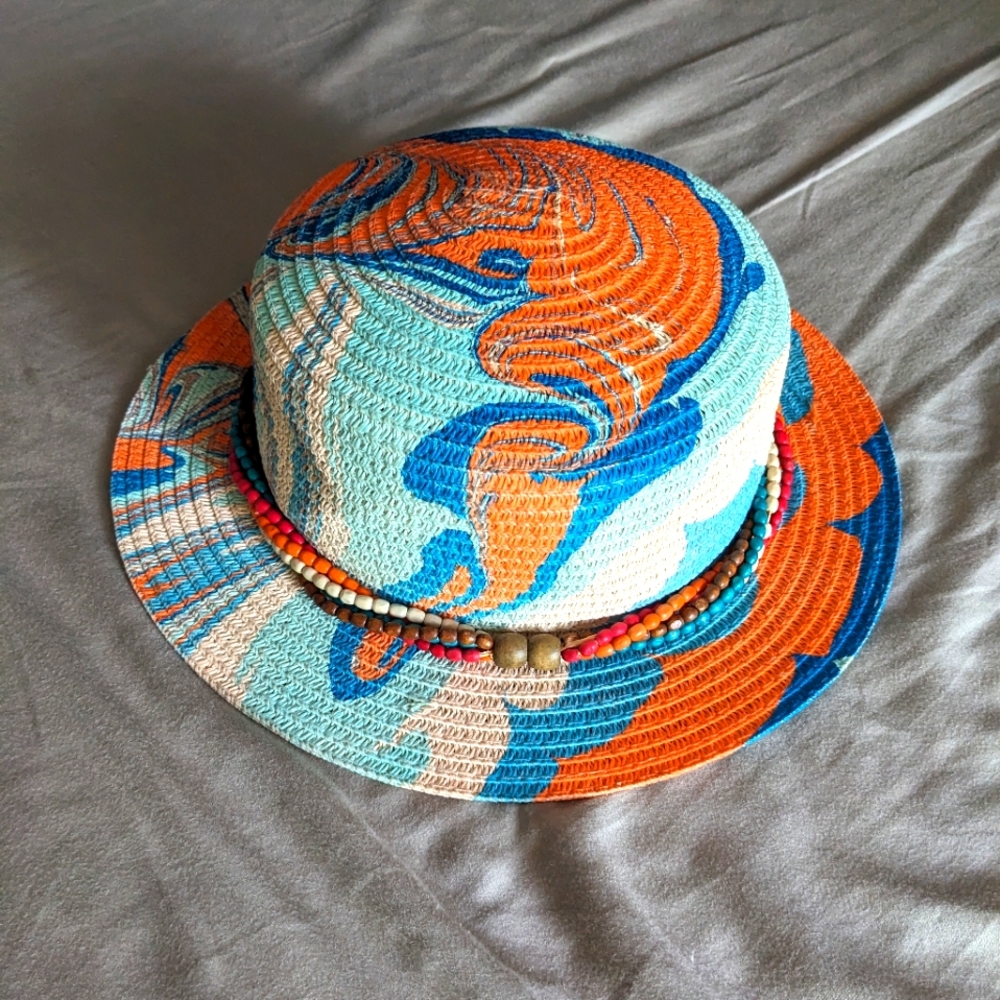 Hand painted sunhat - women's summer beach hat in ocean colors
